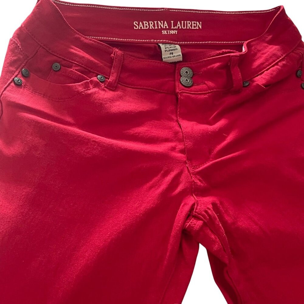 🔴 Sabrina Lauren Skinny Capri Jeans Pants – Vibrant Red Stretch Fit Size 8P - Picture 7 of 9
